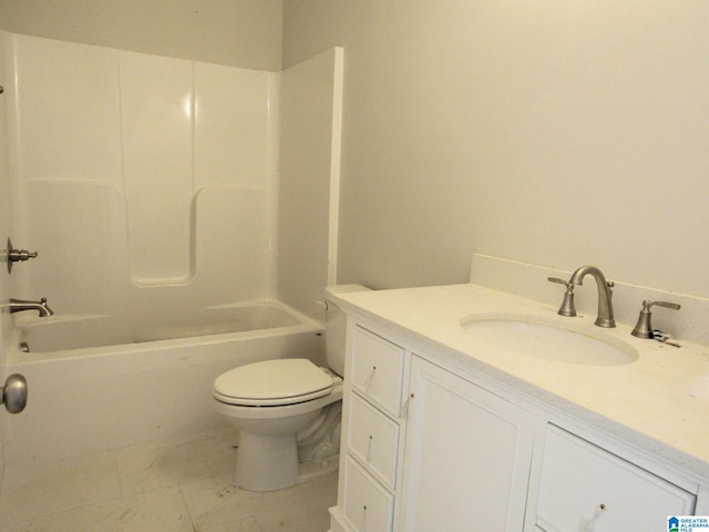 full bathroom featuring shower / bathtub combination, vanity, tile patterned flooring, and toilet