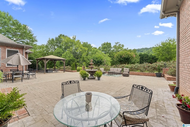 view of patio / terrace featuring a gazebo and outdoor lounge area
