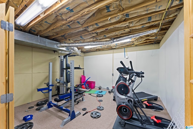 workout area featuring carpet floors