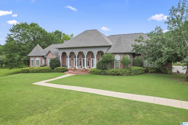 view of front of property featuring a front lawn