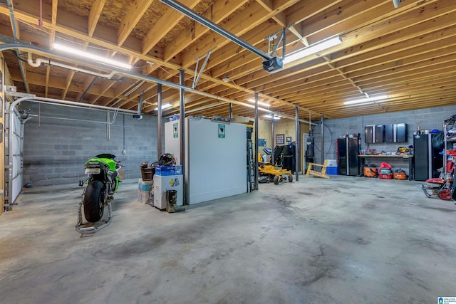 garage with a garage door opener