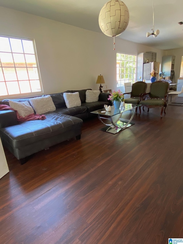 living room with hardwood / wood-style flooring