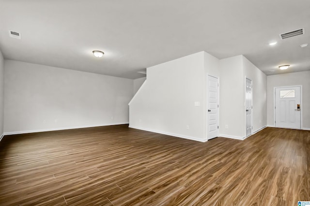 unfurnished living room featuring dark hardwood / wood-style floors