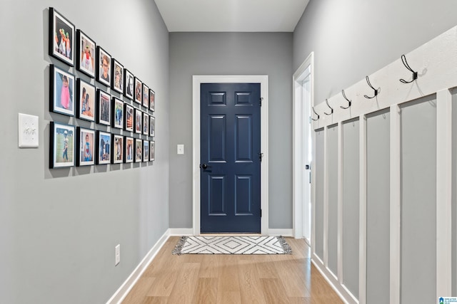 mudroom with hardwood / wood-style floors