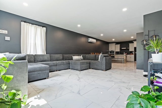 living room featuring a wall mounted air conditioner