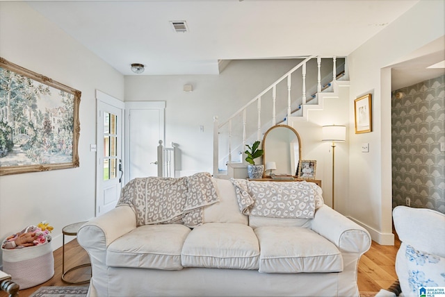 living room with hardwood / wood-style floors