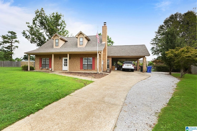 view of front of home with a carport and a front lawn