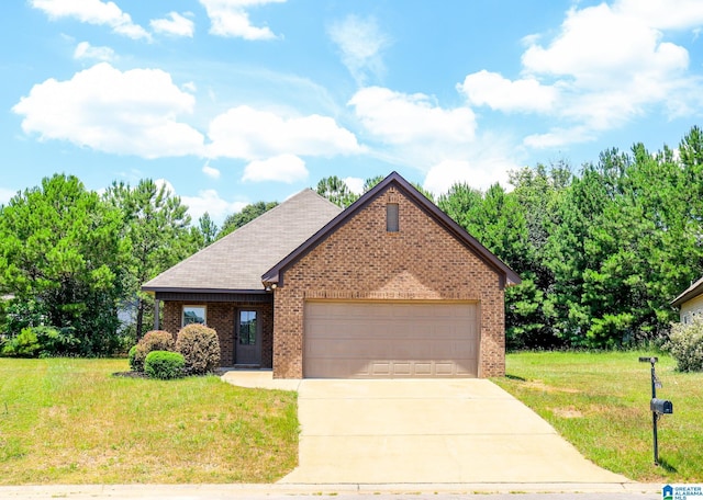 view of front of property with a garage and a front yard