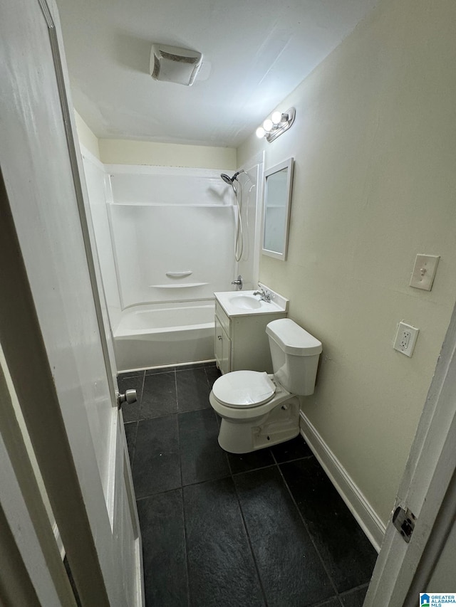 full bathroom featuring tile patterned flooring, vanity, washtub / shower combination, and toilet