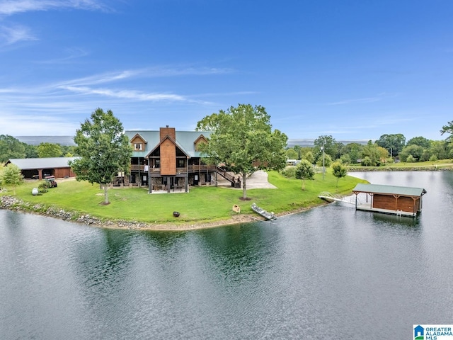 view of water feature with a boat dock