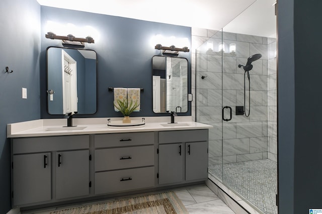 bathroom with vanity and an enclosed shower