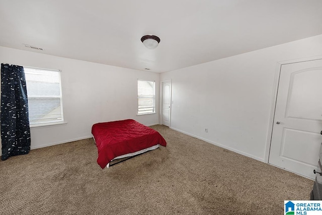 carpeted bedroom with multiple windows