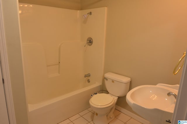 full bathroom featuring tile patterned flooring, sink, shower / tub combination, and toilet