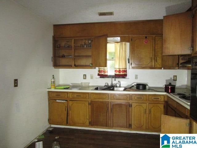 kitchen with dark hardwood / wood-style floors, sink, and black electric stovetop