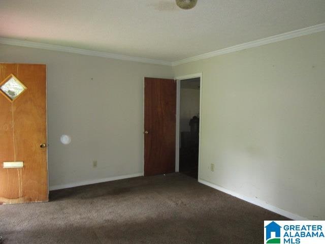 carpeted empty room with ornamental molding