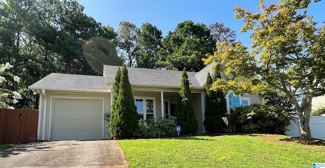 view of front facade with a garage and a front lawn