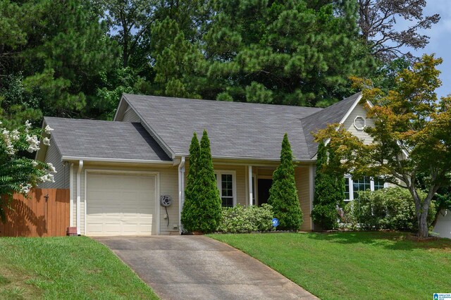 view of front of house featuring a front yard and a garage