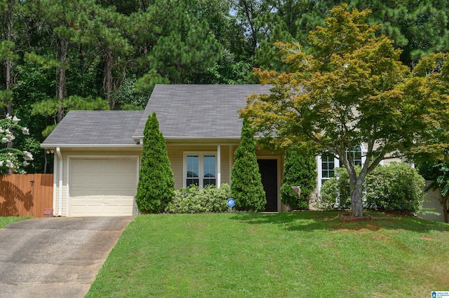 view of front of home with a garage and a front lawn