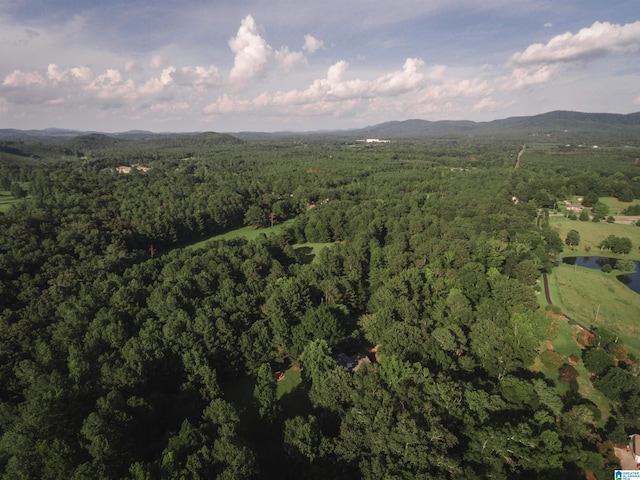 drone / aerial view featuring a wooded view
