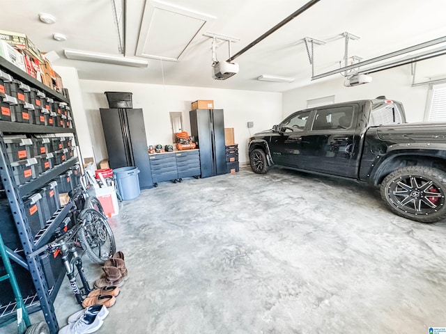 garage with a garage door opener