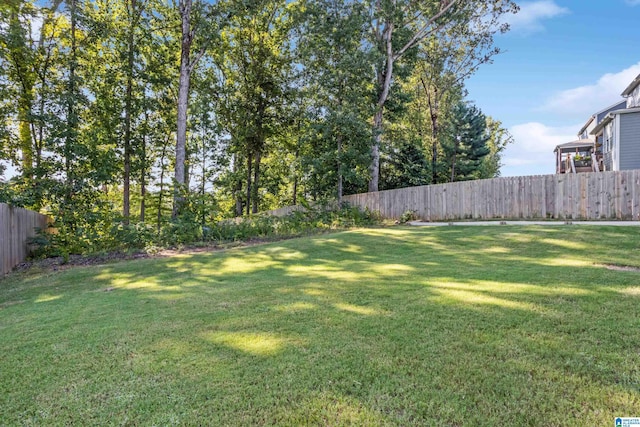 view of yard with a fenced backyard