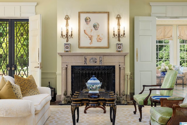 interior space featuring a premium fireplace and light wood-type flooring