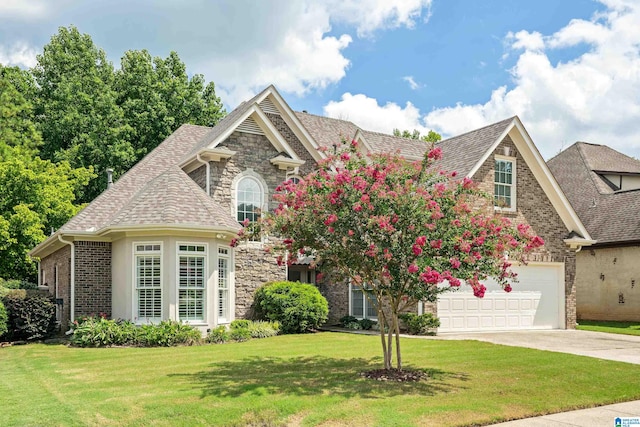 view of front of home with a garage and a front yard