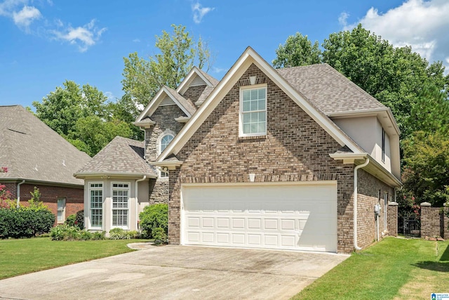 view of front of property featuring a garage and a front yard