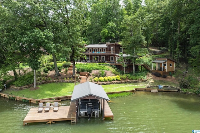 view of dock with a water view