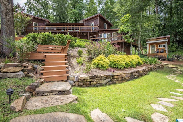 view of yard with a deck