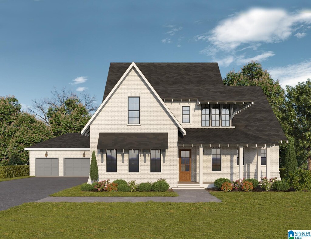 261 Pine Mountain Rd, Westover, AL 35147 - view of front of house with a front yard, asphalt driveway, brick siding, an attached garage, and a shingled roof