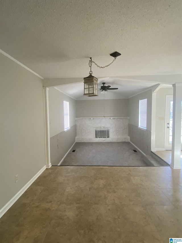 interior space featuring ceiling fan