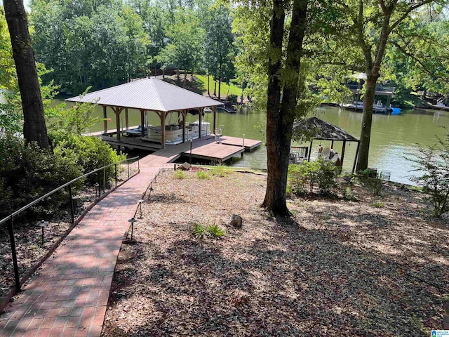 dock area with a water view