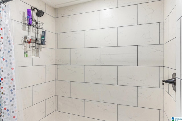 interior details with a tile shower