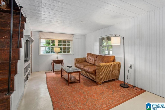 living area with finished concrete floors