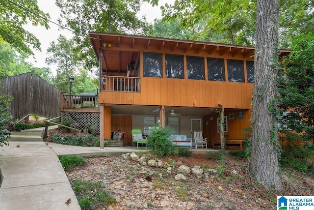 exterior space with stairway and fence