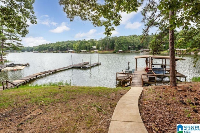 view of dock with a water view