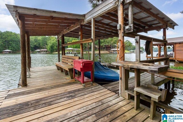 dock area with a water view