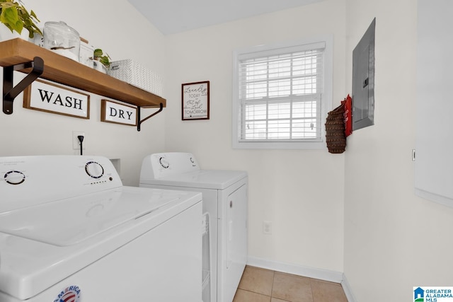 25 County Road 942, Clanton, AL 35045 - laundry room featuring washing machine and clothes dryer, laundry area, baseboards, light tile patterned floors, and electric panel