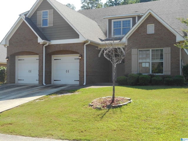 view of front facade with a garage and a front yard