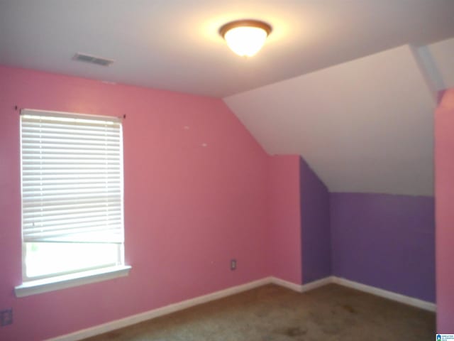 additional living space featuring carpet and lofted ceiling