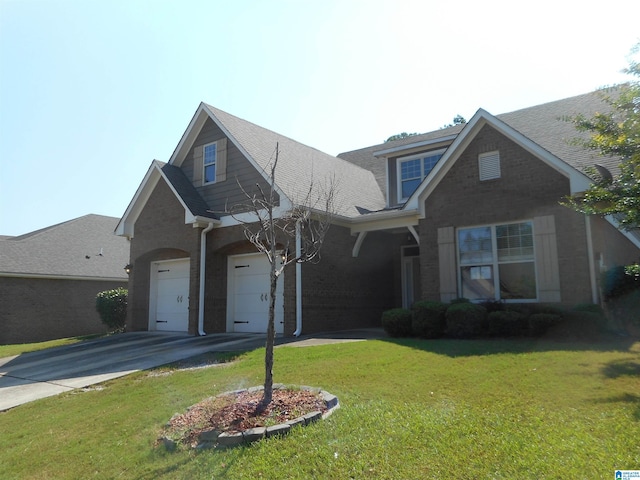 view of property featuring a garage and a front yard