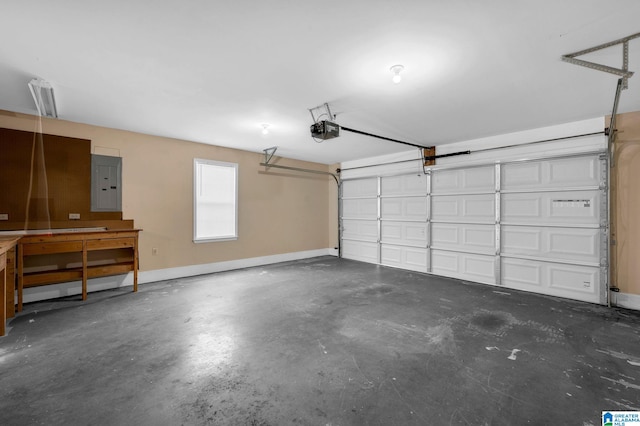 garage featuring electric panel and a garage door opener