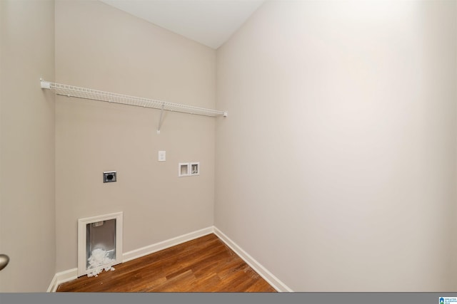 laundry area with hookup for a washing machine, hardwood / wood-style floors, and electric dryer hookup