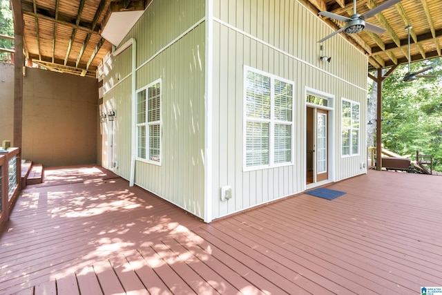 wooden deck with ceiling fan