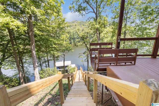 view of dock featuring a wooden deck