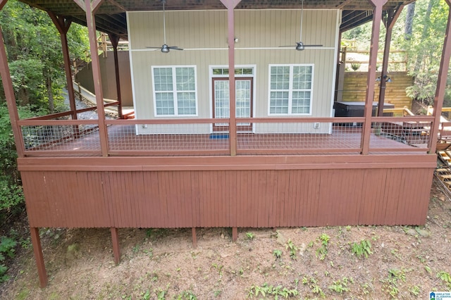 wooden terrace with ceiling fan