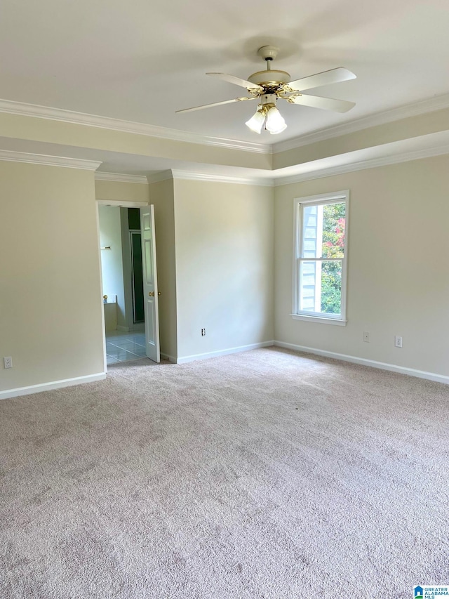 carpeted empty room featuring baseboards and ornamental molding