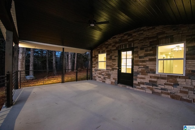 view of patio featuring ceiling fan