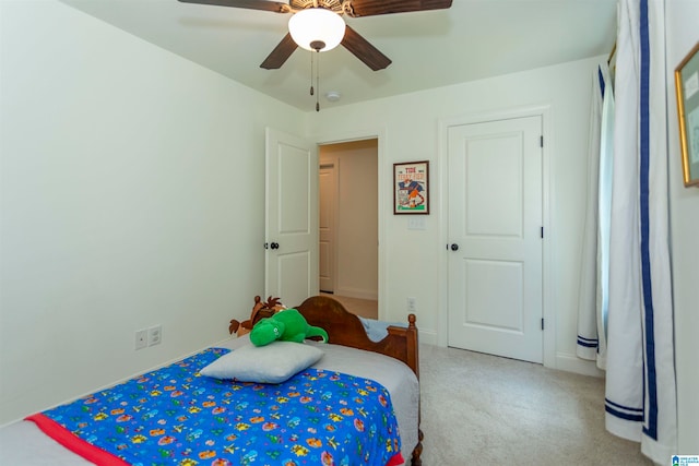 bedroom with carpet and ceiling fan